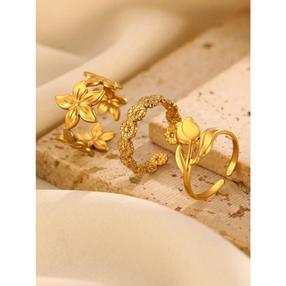 Gold Floral Stackable Rings #2552 - Picture 4 of 5